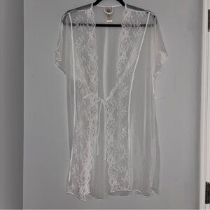 In Bloom Lacey Sheer White Mesh and Lace Trim Sexy Robe négligée bridal